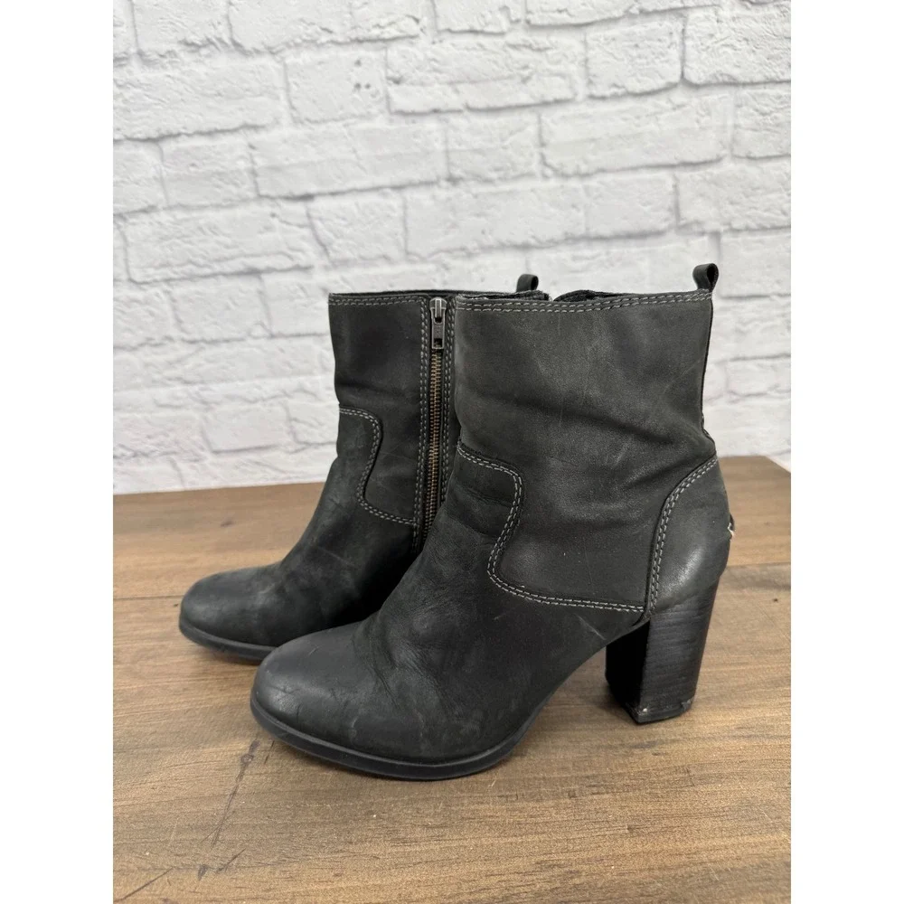 Sperry Top-Sider Dasher Grace Black Leather Ankle Booties Heeled Moto Boots 10